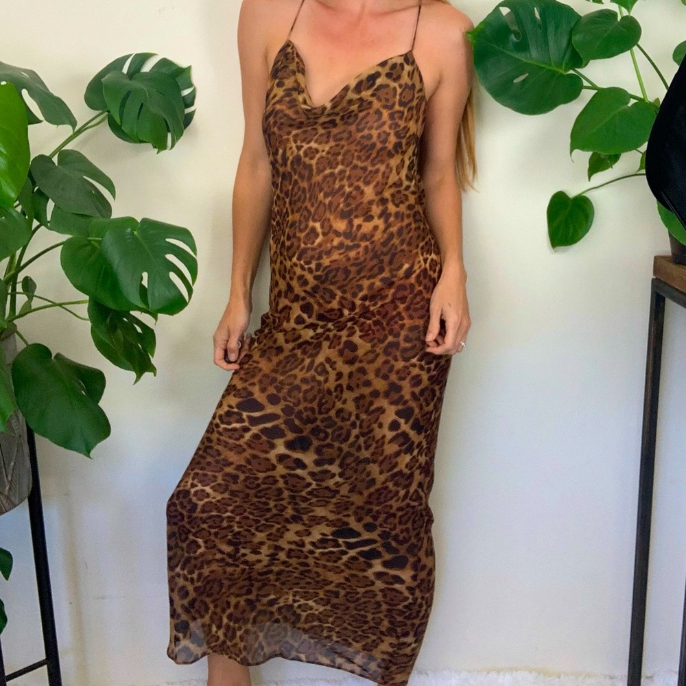 Fashion Nova L Leopard Print Sheer Backless Dress
